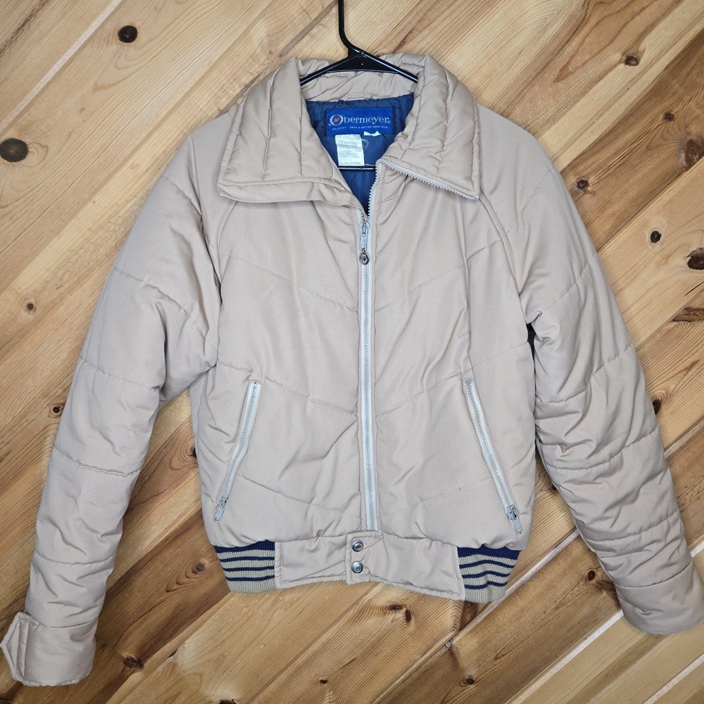 Vintage Obermeyer Ski Bomber Jacket Beige Mens Small Tan Beige READ‎
